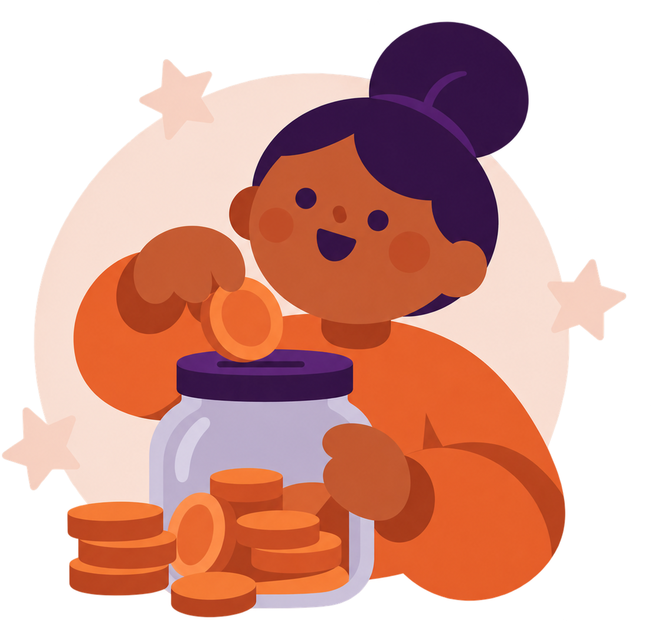 Dropping a coin into a savings jar